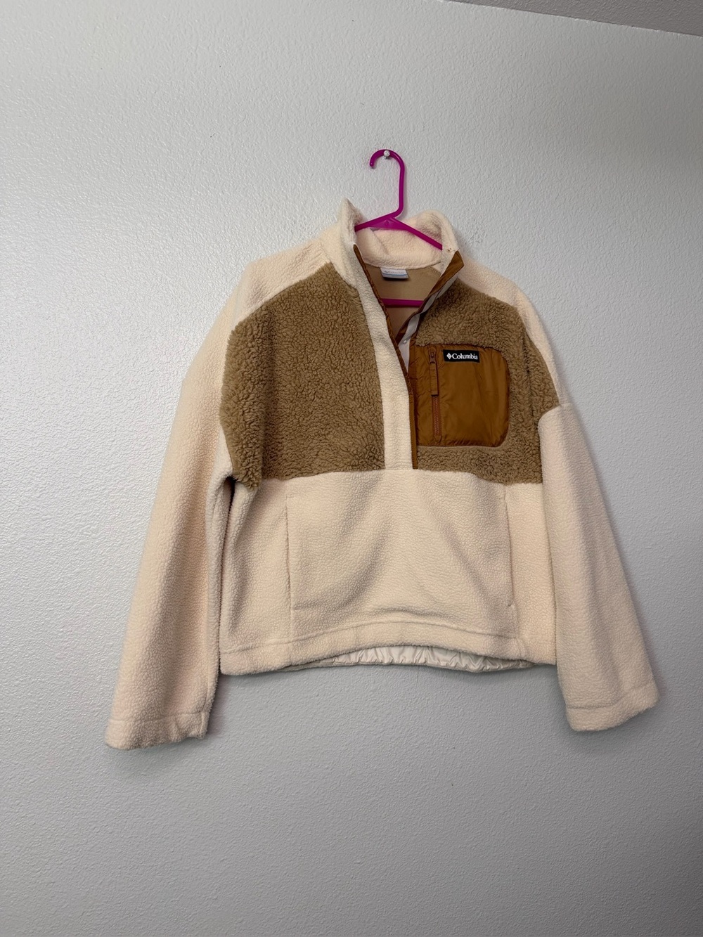 Columbia Kids Cream and Brown Sherpa Pullover Jacket SZ L